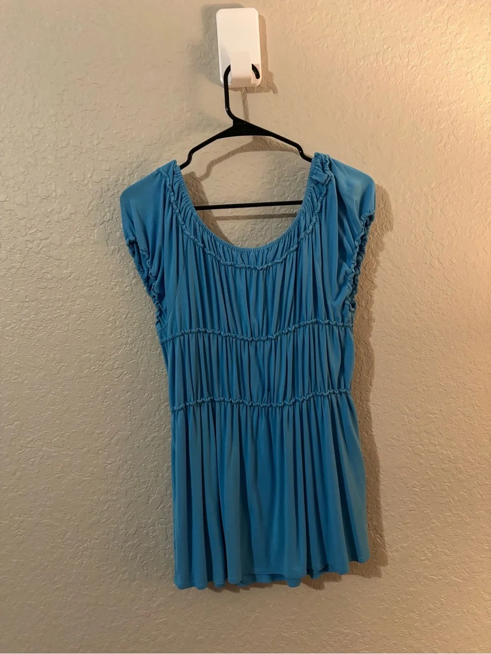 Blue Ruched Scoop Neck Women's top